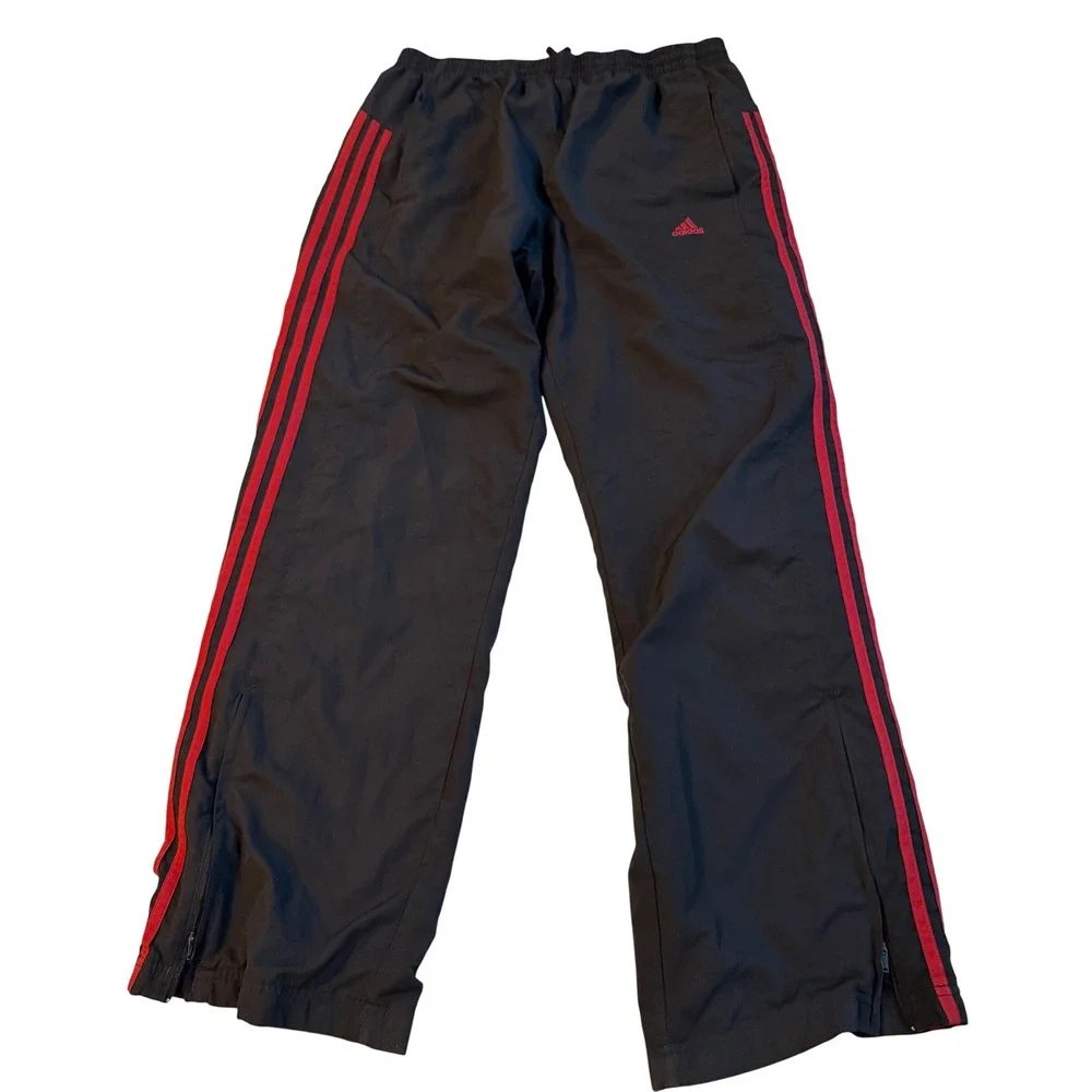 Adidas Mens Vintage Track Pants Black Red 3-Stripe Mesh Lined wind pants Large